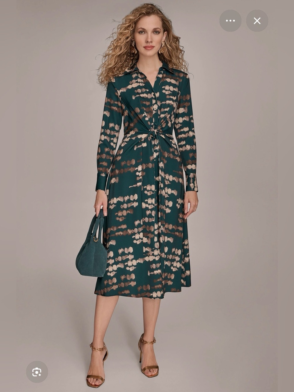 NWT Donna Karan Women's Satin Twist A-Line Midi Dress. Sz 6. Hudson/Gold. $179